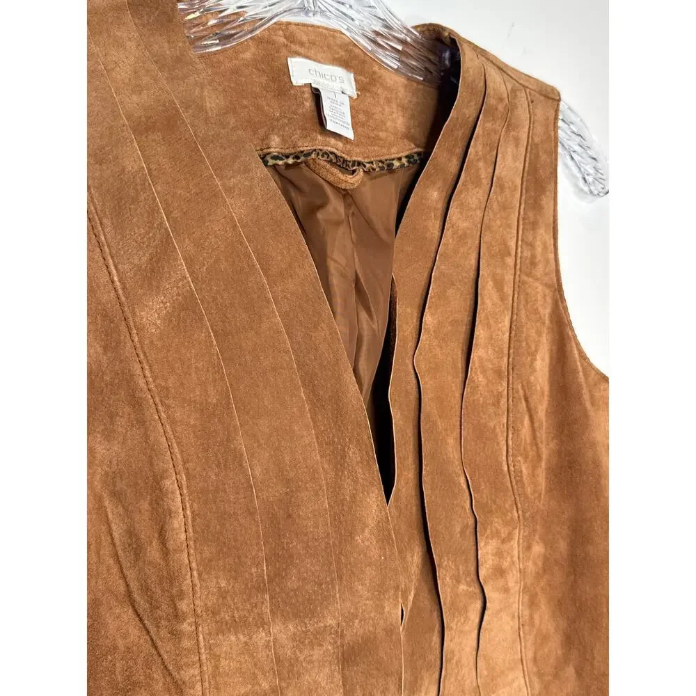 Chico’s Suede Leather Vest Brown Scalloped Hem western cowgirl Size 1 Medium